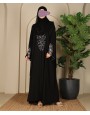 Hand Work Abaya 4 Pc - Black