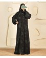 Abaya 3 Pc Set Self Print- Green