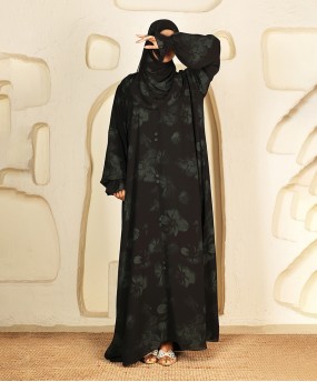 Abaya 3 Pc Set Self Print- Green