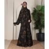 Abaya 3 Pc Set Self Print- Gold