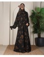 Abaya 3 Pc Set Self Print- Gold