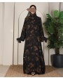 Abaya 3 Pc Set Self Print- Gold