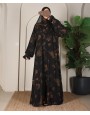 Abaya 3 Pc Set Self Print- Gold