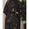Abaya 3 Pc Set Self Print- Gold