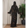 Abaya 3 Pc Set Self Print- Gold