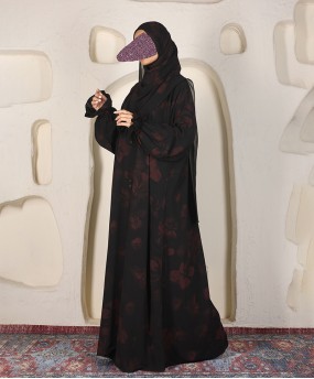 Abaya 3 Pc Set Self Print- Red