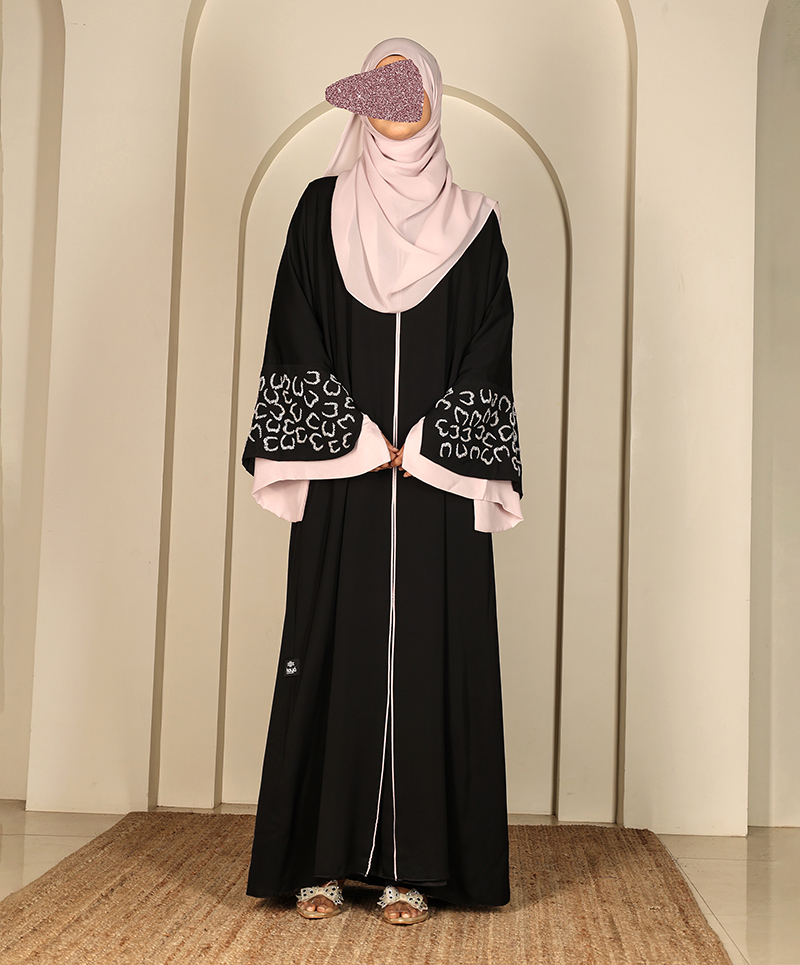 Abaya 3 Pc Set SLV Work - Black