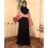 Satin Print 3 Pc Set Abaya - Black