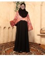 Satin Print 3 Pc Set Abaya - Black