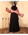 Satin Print 3 Pc Set Abaya - Black