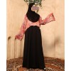 Satin Print 3 Pc Set Abaya - Black
