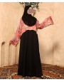 Satin Print 3 Pc Set Abaya - Black