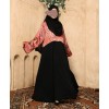 Satin Print 3 Pc Set Abaya - Black