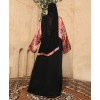 Satin Print 3 Pc Set Abaya - Black