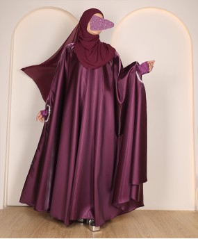 Flowy 4 Pc Set Abaya - Metallic Plum