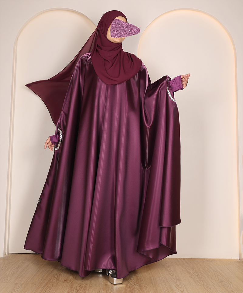 Flowy 4 Pc Set Abaya - Metallic Plum