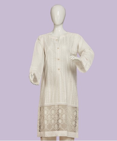 Trible 1 Pc Stitched Kurti - White