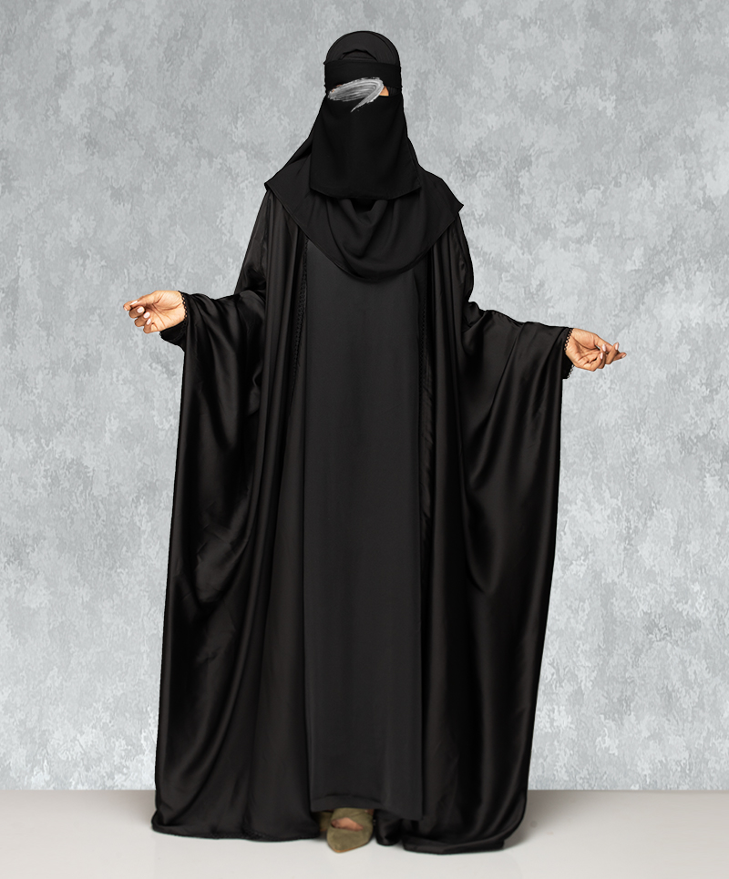 Saudi Style 3 Piece Set Abaya-Black