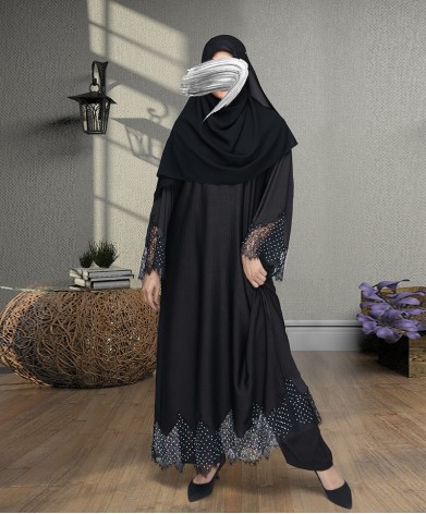 Noor 3 Pc Set Abaya - Black