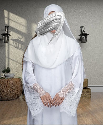 Noor 3 Pc Set Abaya - White 