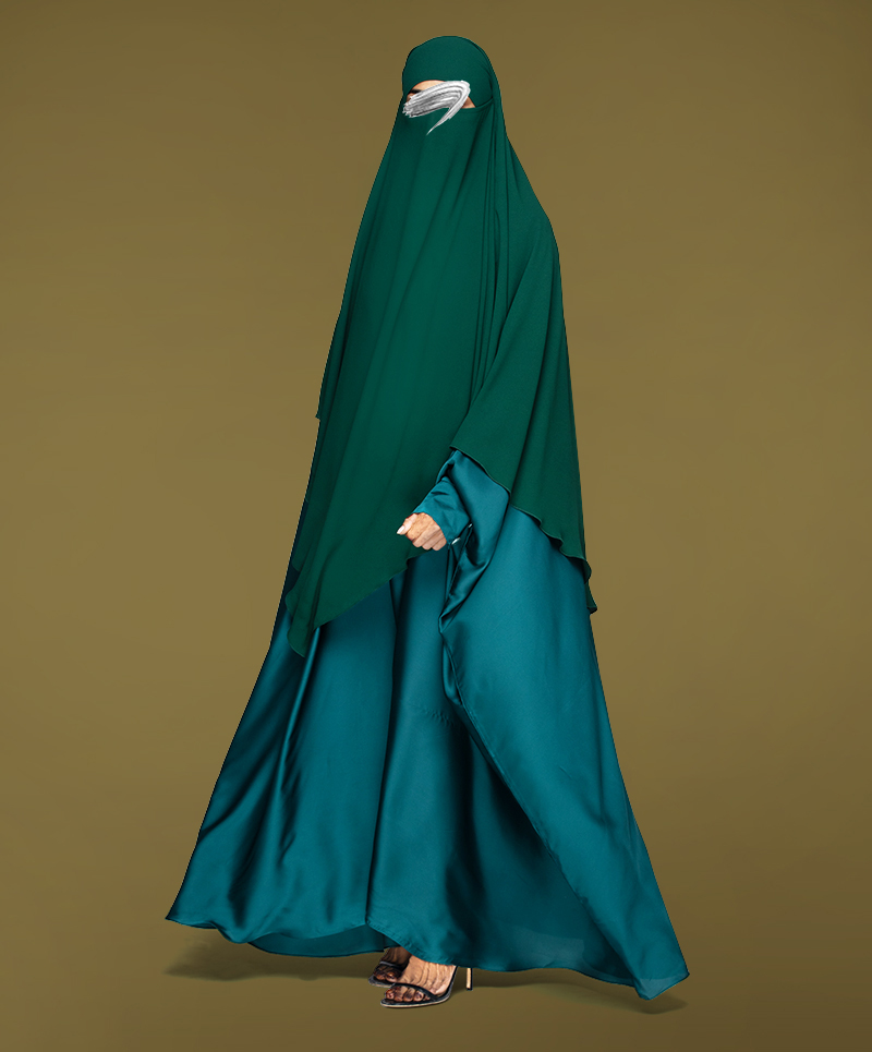 Fish Tail 2 Piece Set  Abaya-Bottle Green