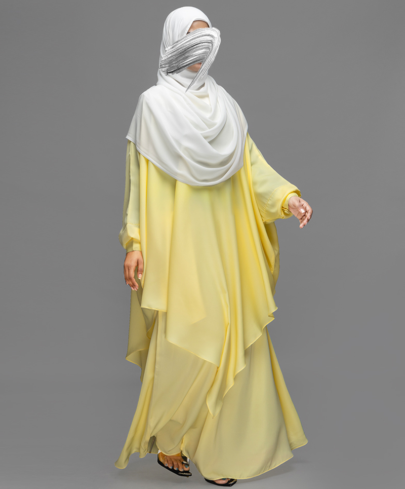 Butterfly-V 4 Piece Set Abaya - Yellow