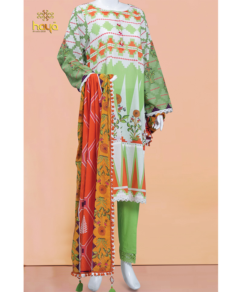 Green Zigzag Lawn 2 Pc Unstitched 