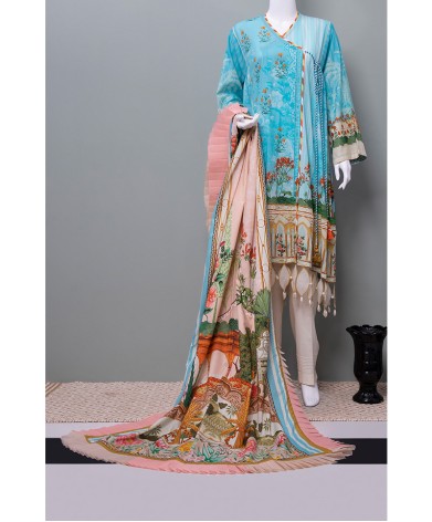TURQUOISE MUGHAL LAWN PRINTED 3PC Unstitched 