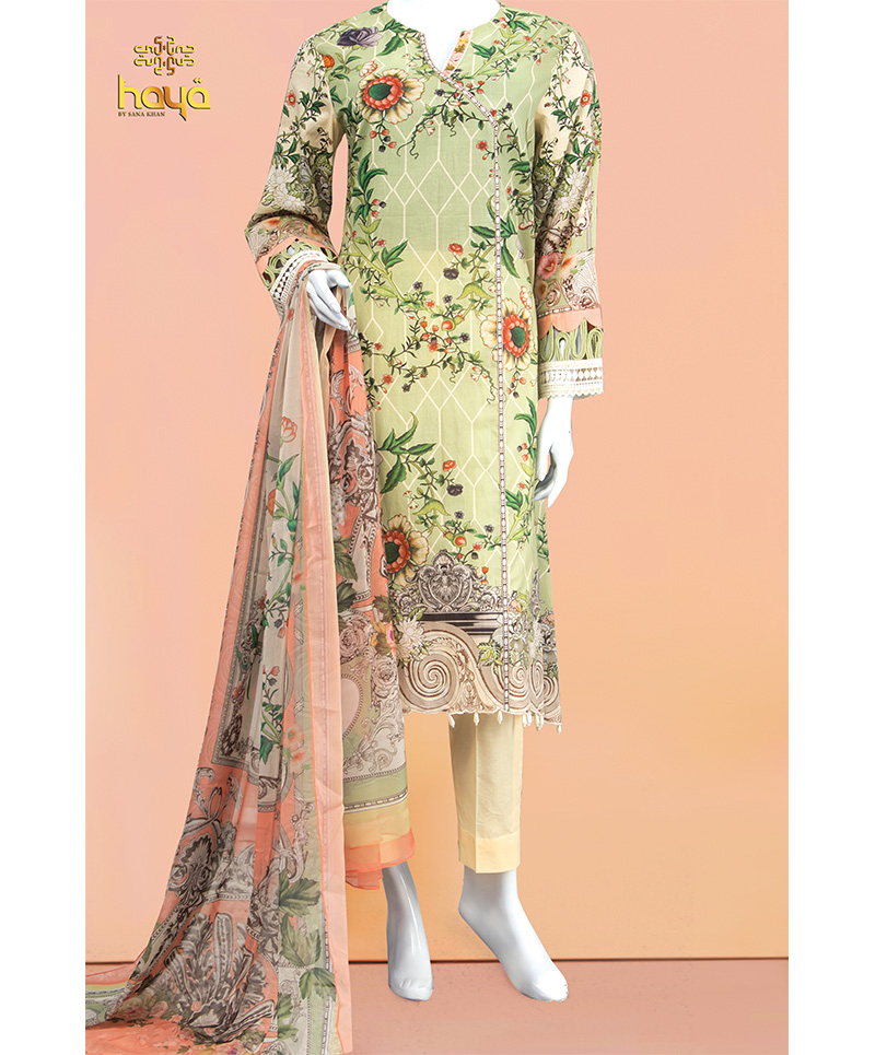 SOFT PEACH PRINTED LAWN UNSTITCHED 3 PC