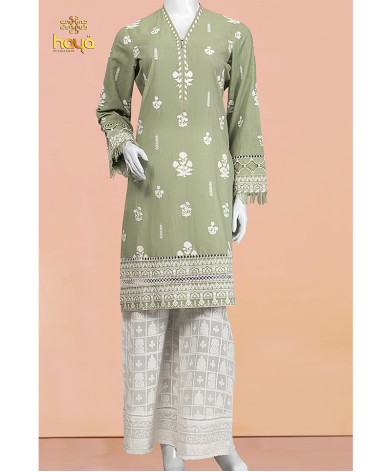 Moss Green Chikankari 2 Pc Unstitched 