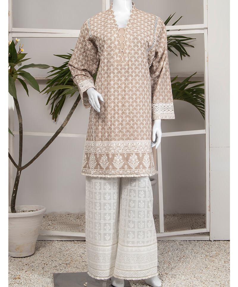 BUTTER CREAM WOMAN CHIKANKARI LAWN 2PC UNSTITCHED