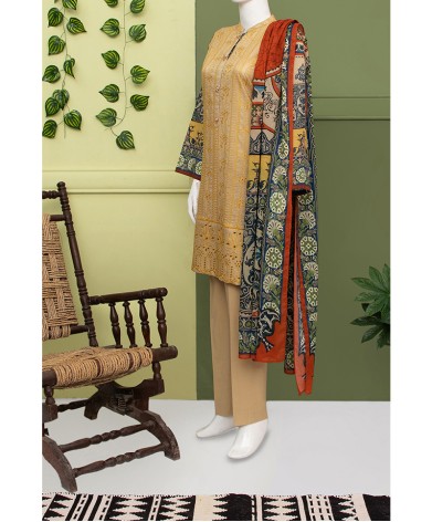 WOMEN ALMOND HAKOBA EMBROIDERED LAWN 3PC UNSTITCHED