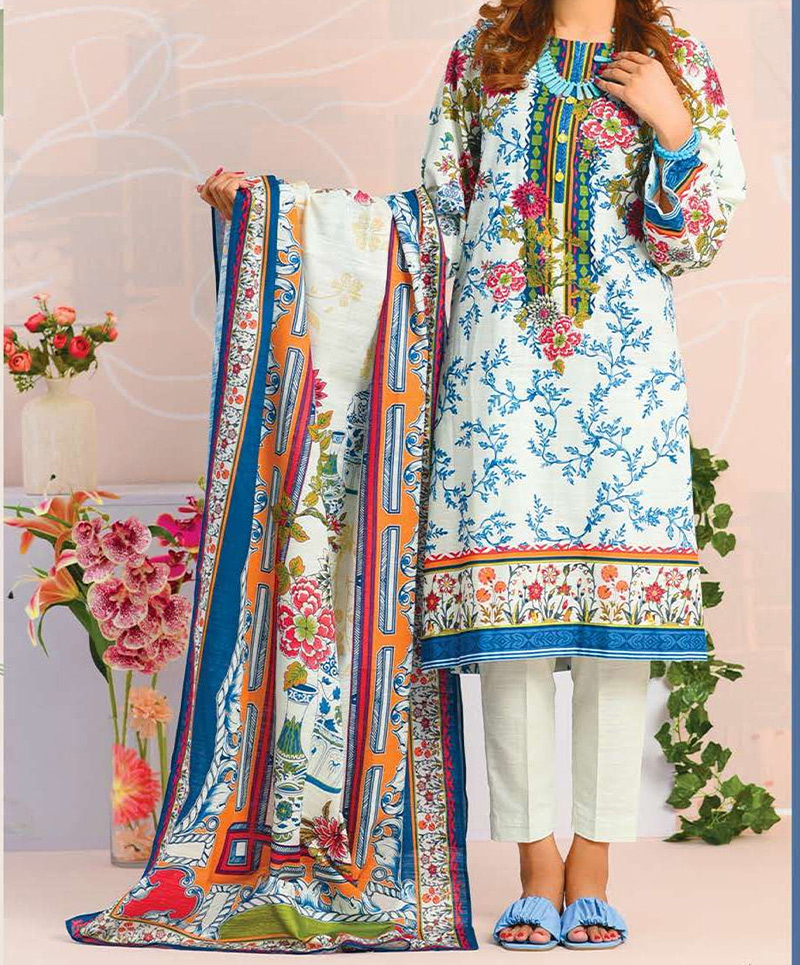 Haya Khaddar 3 Piece Unstitiched Suit Deep Sea Blue