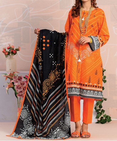 Haya Khaddar 3 Piece Unstitiched Suit Orange