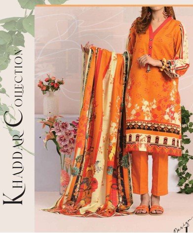 Haya Khaddar 3 Piece Unstitiched Suit Orange US3